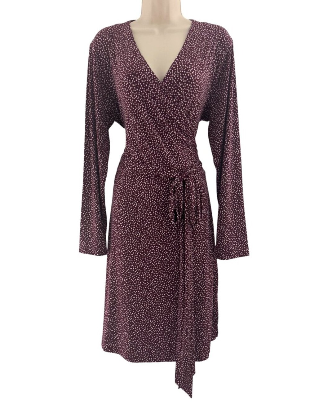 Banana Republic Burgundy Wine Speckled True Wrap Dress Sz XL Long Sleeve Stretch